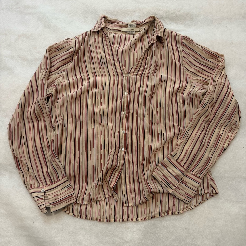 Merona Striped Button-Down Shirt with Pink Accents